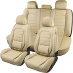 Car Seat Covers Full Set, 5Pcs Universal Leather Seat Covers for Cars, Waterproof Front and Rear Seat Covers, Breathable Automotive Seat Cover for Most Sedans, Trucks, SUVs, Beige