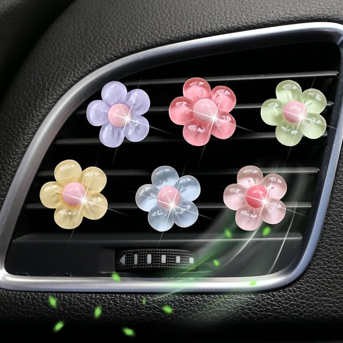 6Pcs Multicolor Pentapetal Flower Car Accessories for Women, Flower Cars Air Vent Clips Air Conditioner Outlet Decoration Car Interior Decor Charm, Air Fresheners Interior Accessories