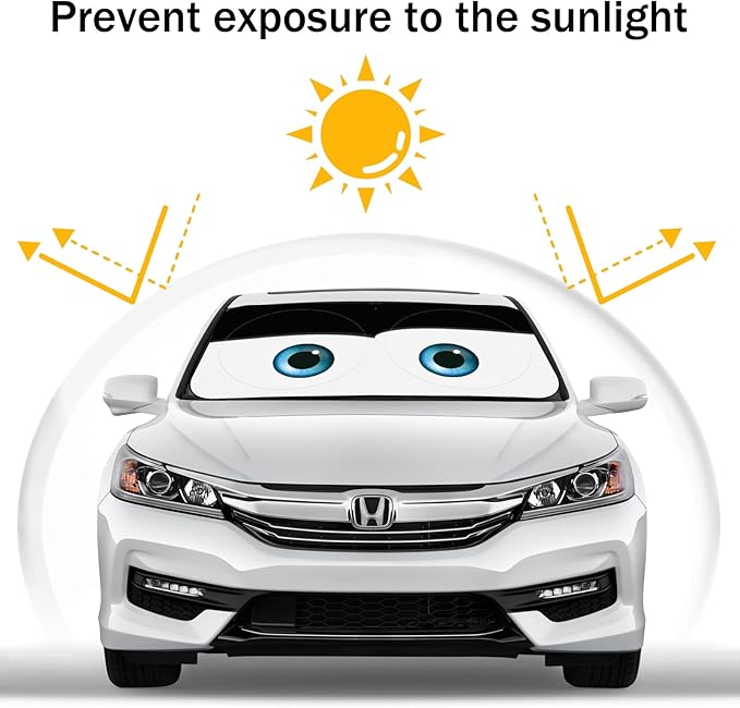 Car Windshield Sun Shade, Funny Eyes Sun Visor for Car Windshield, Wear-Resistant Black Tape, Foldable 59‘’x27.5‘’/63''x31.5''