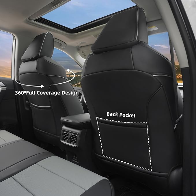 Lolcar Rav4 Seat Covers Custom Fit for Toyota Rav4 (for Hybrid) 2019-2025 LE,XLE,XLE Premium,Limited,Woodland Edition, Leather Truck Seat Cover Full Set for SUV,Faux Leather(Black/Gray)