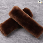 OGLAND 2 Pack Automotive Authentic Sheepskin Car Seat Belt Pads, Soft Shoulder Pad, Neck Cushion Protector, Genuine Natural Merino Wool (Saddle Brown)