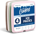 Cool Coolers by Fit & Fresh Slim Ice Packs, Quick Freeze Reusable Ice Packs for Lunch Boxes & Coolers, Long-Lasting, Space Saving Lunch Ice Packs, Multicolor, 4Pk