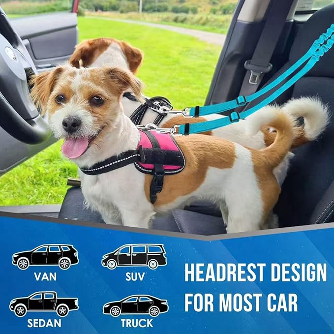 Removable Dog Seat Belt Harness for Car, 3 in 1 Pet Car Seatbelt Leash, Retractable Restraint Secures to Vehicle Headrest & Adjustable Reflective Dog Seatbelt Tether (Black, Size 2)