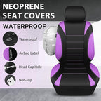 CCAR Pass Neoprene Wetsuit Seat Covers, Waterproof Car Seat Covers Full Sets with 5mm Composite EVA, Universal Fit for Car Sedan, SUV Trucks Anti Slip with Airbag Compatible(Black Purple)