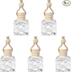 5PCS Hanging Car Air Freshener, Car Air Freshener Diffuser, 8ml Hanging Essential Oil Diffuser Bottle, Auto Interior Cute Glass Empty Perfume Bottle Ornament for Most Vehicles (Water Cube)