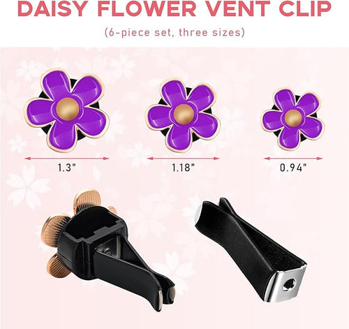 6PCS Daisy Flower Car Air Vent Clips, Cute Flower Shape Auto Air Freshener Outlet Clip, Vehicle Air Conditioning Clip Charm for Women Girls, Interior Decor Car Accessories (Purple)