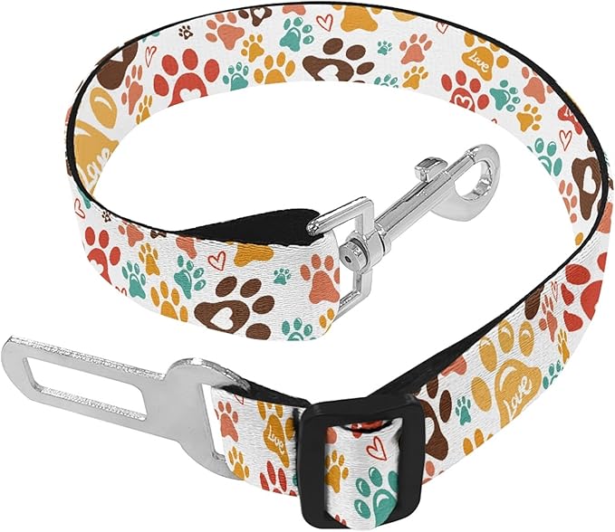 Cute Design 2-Pack Set Adjustable Pet Cat Dog Car Seat Belt, Adjustable Buckle Pet Car Harness Fabric Lanyard from 22 to 38 Inches Seatbelt Leash (Orange Passion Dog -Two Piece in one Set)