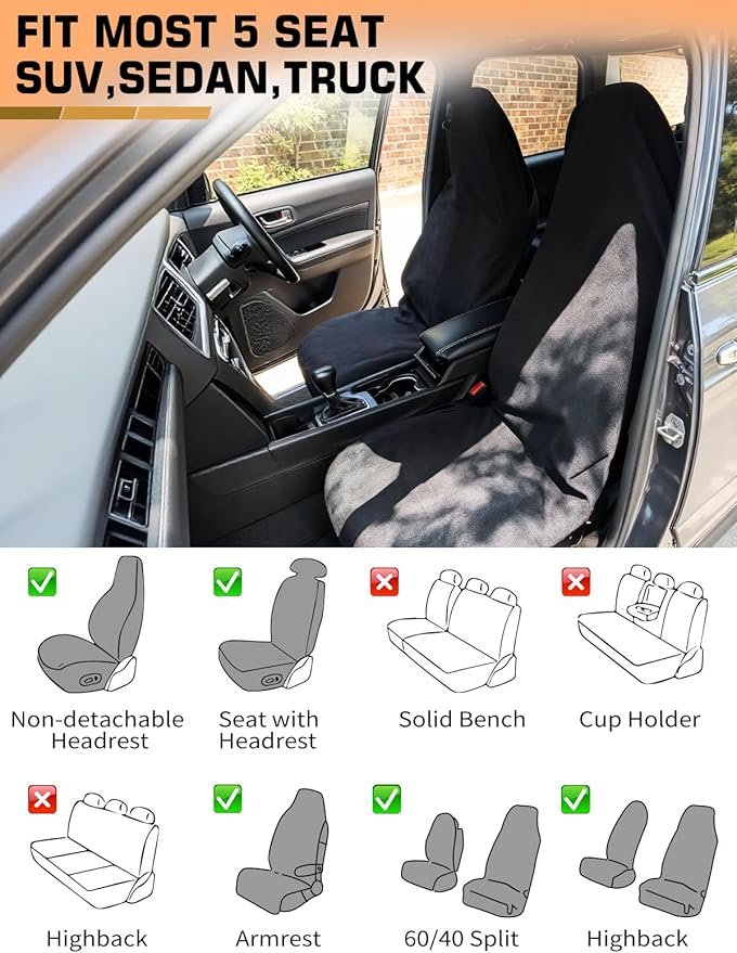 Waterproof Towel Car Seat Cover, Sweat Protection for Yoga, Swimming & Beach, Universal Non-Slip Seat Protector for Cars and SUVs, Post-Workout Essentials, Machine Washable (Gray, 1-Pack)