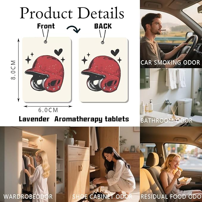 Baseball - Themed Car Air Freshener 4 Pcs, Retro Sports & Game Day Hanging Air Freshener for for Cars Closet Drawer Books, Car Accessories Mirror Decor for sports enthusiast.