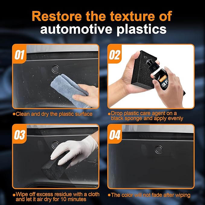 100ML Car Plastic Restorer Black, Black Trim Restorer Automotive with Sponge, Renew Protect Faded Trim Bumpers Dashboards Long Lasting Shine Easy to Apply for Cars RVs Vehicles and Motorcycles