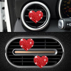 4PCS Heart-Shaped Car Vent Clip with Rhinestone, Vent Clip Car Accessories, Sparkly Rhinestone Bling Diamond Freshener Holder, Air Conditioning Outlet Ornament for Women Girls (Red, Style1)