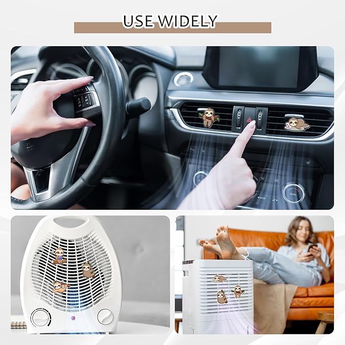 12 Pcs Cute Car Air Freshener Clips, Sloth Car Vent Clip, Funny Car Accessories for Women, Air Conditioner Vent Decorations, Cartoon Animal Interior Decor Sloth Gifts for Women Men
