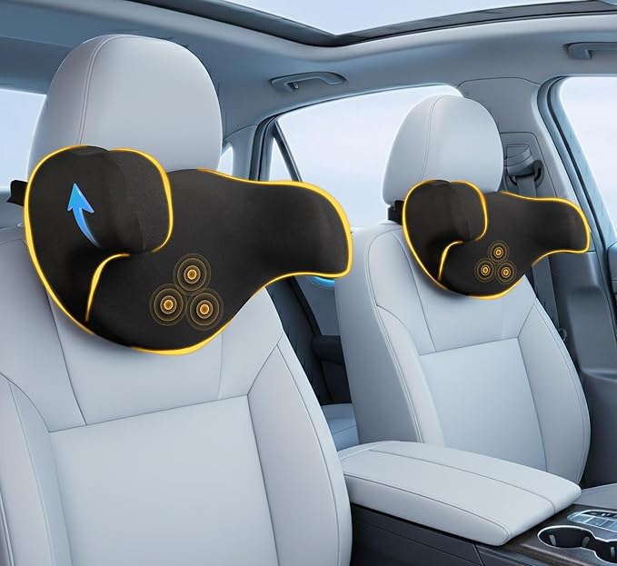 Car Neck Pillow: 2 Pack Ergonomic Memory Foam Headrest Pillow for Driving, Adjustable Neck Support Cushion for Pain Relief, Head Rest Pillows for Car Seat, Truck - Black