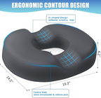 BlissTrends Donut Pillow Seat Cushion, Donut Chair Cushions for Postpartum Pregnancy & Hemorrhoids, Tailbone Pain Relief Cushion, Memory Foam Lifting Cushions for Office & home Chairs (Grey, XX-Large)