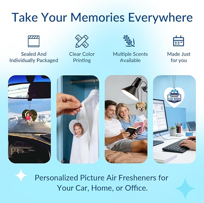 Custom Air Fresheners with Picture - Personalized Double Sided Photo Air Freshener, Customized Air Freshener for Car Wardrobe Bathroom Hanging Ornaments (A2-Heart)