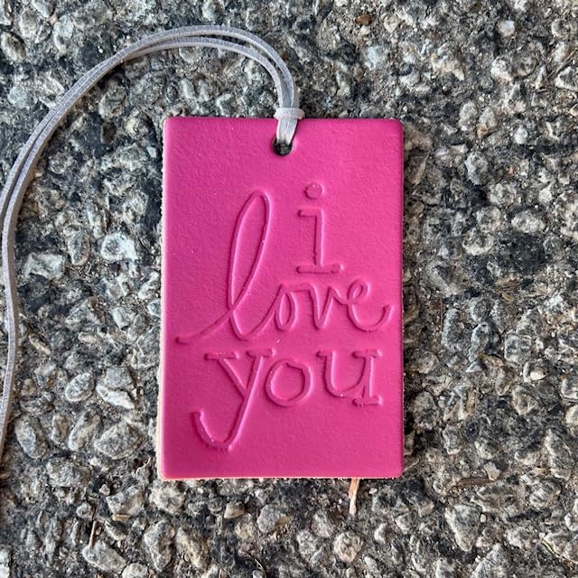 Air Flair | Leather Car Air Freshener | Rectangle I Love You (Fuchsia, Vanilla Leather)