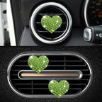 4PCS Heart-Shaped Car Vent Clip with Rhinestone, Vent Clip Car Accessories, Sparkly Rhinestone Bling Diamond Freshener Holder, Air Conditioning Outlet Ornament for Women Girls (Green, Style1)