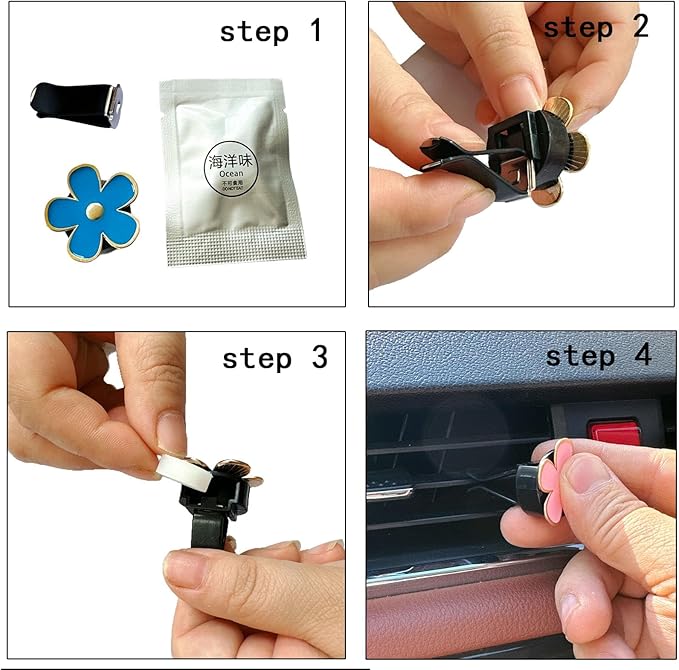 8pcs Cute Five-Petal Flower Car Air Vent Fragrance Clip Daisy Car Air Freshener Air Conditioning Outlet Clip Car Inter Decor (white pink, Ocean)
