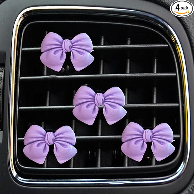 Bow Car Air Freshener Clips, 4 Pcs Cute Bow Car Air Vent Clip, Coquette Auto Air Conditioning Outlet Diffuser Perfume Clips, Interior Decoration, Auto Decor for Women Girls (Purple, 1.69in)
