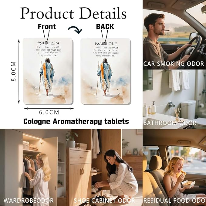 Christian Bible Verse Car Air Freshener 4 Pcs, Religious Scripture & Watercolor Art Hanging Scents for Cars Closet Drawer Books, Inspirational Car Accessories Mirror Decor for women.