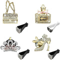 4PCS Bling Air Freshener Vent Clip, Crystal Rhinestone Heels Bag Crown Perfume Bottle Dashboard Air Vent Trim Clips, Cars Accessories Interior Decor (Gold)