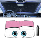 Windshield Sun Shade 2025 Car Accessories 100% Blackout Car Front Windsow Shades Umbrella Automotive Sun Visor Block Heat Insulation Protection (Pink Eyes)