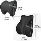 Lumbar Support and Car Neck Pillow for Office Chair and Car Seat ，Softness Memory Foam Erognomic Seat Cushion with Adjustable Strap，Comfortable Ergonomic Design (Black, Polyester)