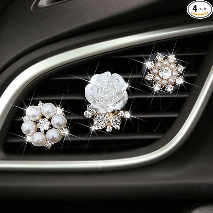 Bling Daisy 3-Pc Air Vent Clips: Flower Car Air Fresheners, Diamond Car Decor