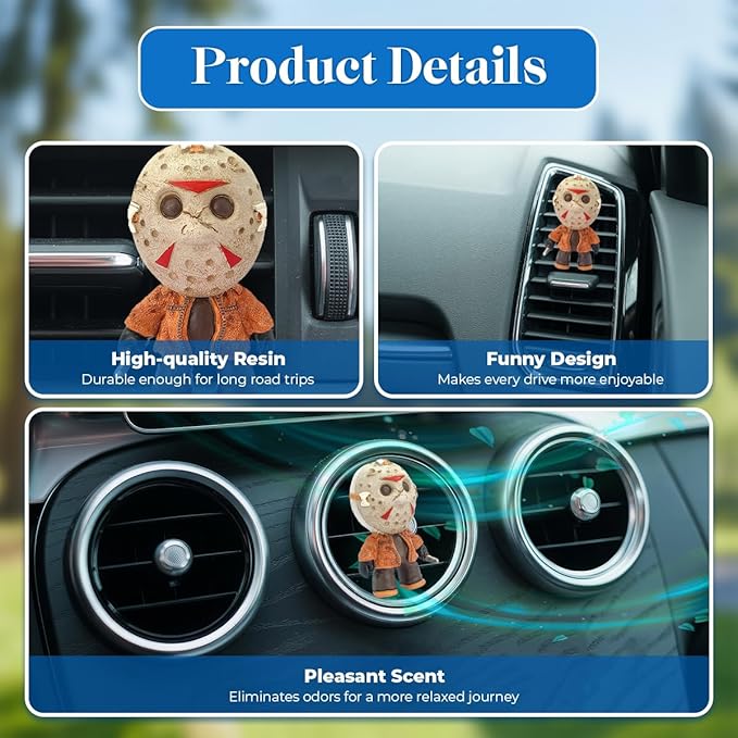 GENANY 3D Resin Horror Movie Killer Character Car Air Freshener Vent Clips, Spooky Car Freshener, Horror Air Freshener, Gothic Gifts for Women and Men, Cool Spring Gifts For Horror Fans