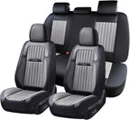 Coverado Car Seat Covers Full Set, Seat Covers for Cars, Car Seat Cover, Car Seat Protector, Leather Car Seat Cushion, Waterproof Car Seat Covers Front Seats and Back Fit for Most Cars(Black&Gray)