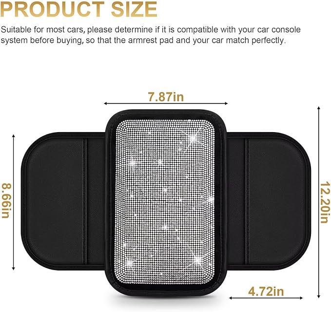 Bling Center Console Cover Fit for Toyota Camry with 2 Storage Bags Fully Diamond-Studded Style Center Console Armrest Cover with Total Protection(Silver Diamond)