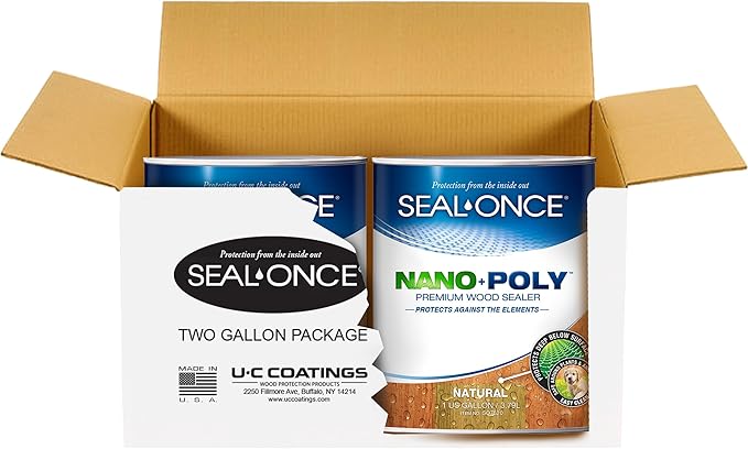 Seal-Once Nano+Poly Penetrating Wood Sealer with Polyurethane - Premium Waterproof Sealant -2 Gallon & Natural