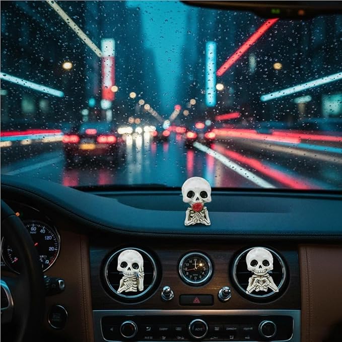 Skull car accessories – Gothic Skull Air freshener – Stylish Car Decor with Replaceable Fragrance Pad, Funny Christmas Gifts for Dad Mom