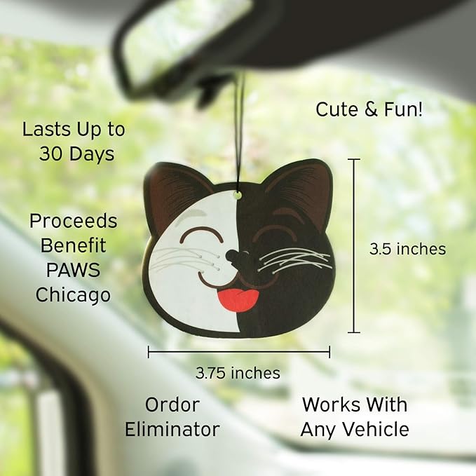 Cute CAT CAR AIR FRESHENER - Cute Cat Design, Long-Lasting Scent, Portion of Proceeds Benefit Paws Chicago (Jasmine - Pack of 3)