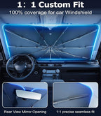 DMJN Umbrella Windshield Sun Shade for Toyota Tacoma, Car Sunshade for Front Windshield [Nano Ice-Crystal Coatings] UPF50+ Heat & UV Block, Protect Interior & Keep Cooler