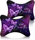 2 Pack Car Neck Pillow，Purple Butterfly Car Headrest Pillow，Ergonomic Design，Memory Foam Car Pillow，Breathable Removable Cover Universal Headrest Pillow for Travel Car Seat Driving & Home