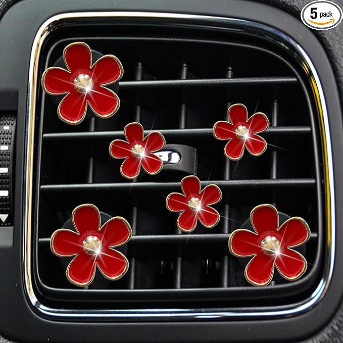 6pcs Colorful Daisy Flower Car Air Vent Clips, Car Air Outlet Freshener Clip for Auto Interior Decoration Accessories (Red)