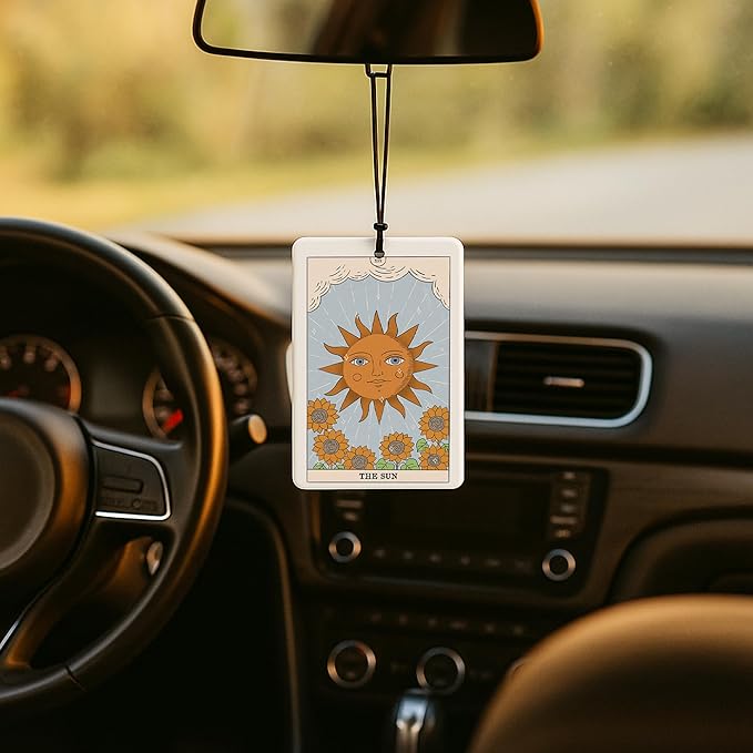 Vintage Boho Witchy Tarot Card Car Air Freshener 4 Pcs, the Sun Moon Star Lovers Tarot Card Air Freshener Hanging for Cars Books Closet Drawer, Witchy Car Accessories for Women Men
