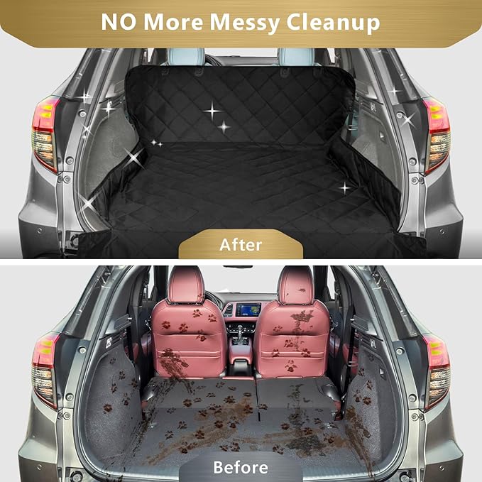 Veckle Large SUV Cargo Liner for Dogs (55" x 90"), Waterproof Pet Trunk Mat with Bumper Flap, Heavy Duty Oxford Fabric, Non-Slip Backing, Dog Seat Cover for SUVs Sedans Vans, Black