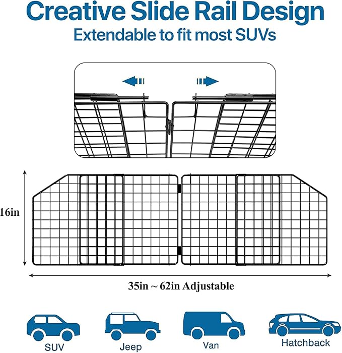 Dog Car Barrier for SUV Trunk Cargo Area, Foldable & Adjustable Car Divider and Cargo Gate to Keep Dogs in Back (Patent Design)