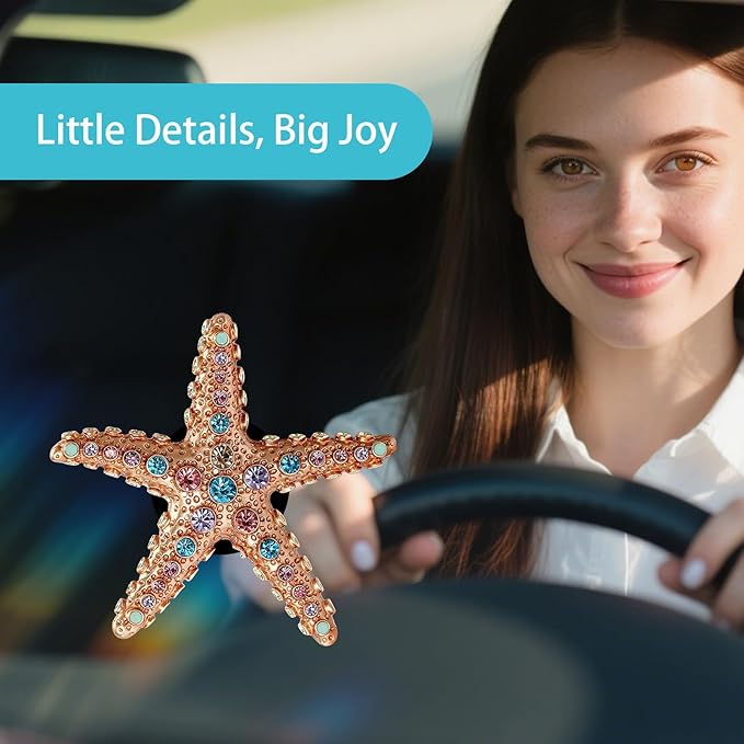 Starfish Car Decor,Cute Beach Car Vent Clip,Colorful Rhinestones Starfish Car Air Freshener,Ocean Themed Accessories for Women Teens,Refillable Diffuser (Pink Gold Starfish)