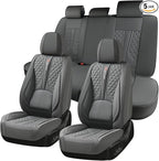 Car Seat Cover Set, Gray Automotive Interior Accessories, with Lumbar Support, Premium Nappa Leather, Waterproof, Non-Slip, Easy Installation, Universal Fit, Airbag Compatible
