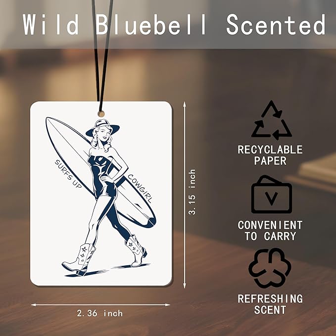 Blue Western Coastal Car Air Freshener 4 Pcs, Preppy Surf Cowgirl Boots Howdy Beach Hanging Air Freshener for Closet Drawer Books, Western Beachy Car Accessories Mirror Decor for Women