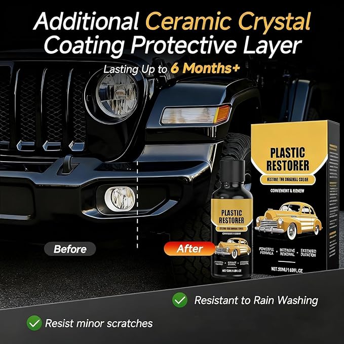 Plastic Restorer for Cars,Ceramic Crystal Coating, Black Trim Restorer,-Restores Faded Plastic & Provides 6-Month UV Protection,Ideal for Car Owners, Exterior Detailing & Trim Care