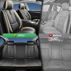 Fit Accent Car Seat Covers for Hyundai Accent 2006-2025 2026 -Upgraded Premium Waterproof & Breathable Leather,Airbag Compatible,All-Weather Seat Cushion Protector,Full Set,Black-Beige