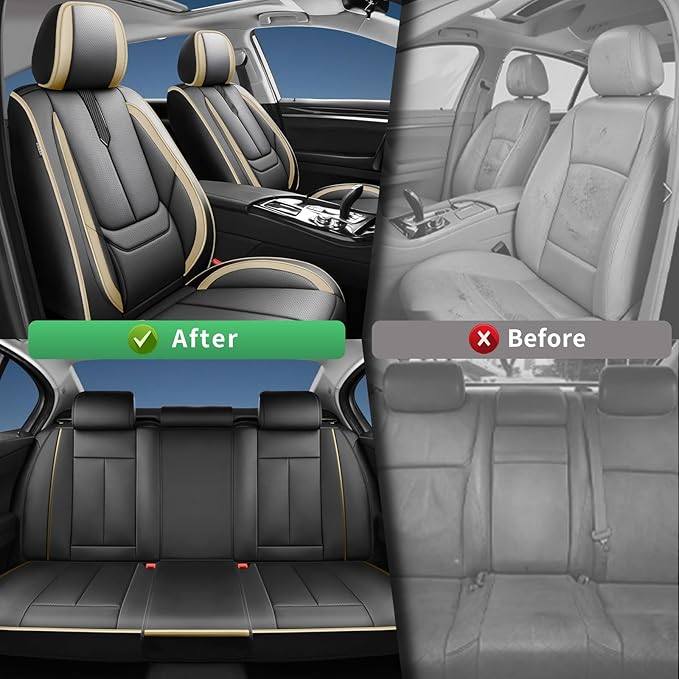 Fit Crosstrek Car Seat Covers for Subaru Crosstrek 2016-2025 2026 -Upgraded Premium Waterproof & Breathable Leather,Airbag Compatible,All-Weather Seat Cushion Protector,2 Front/Black-Beige