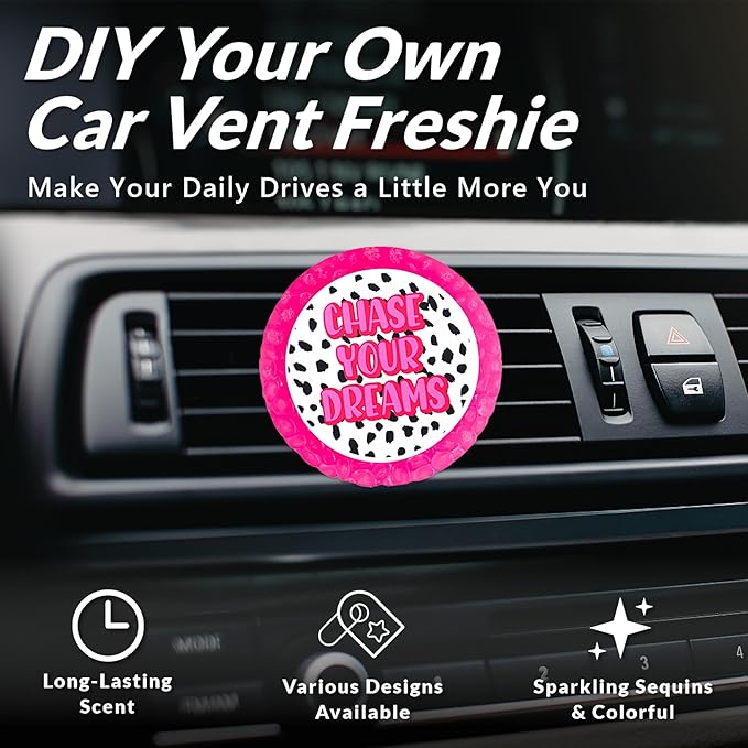 MUBYOK M538 Scented Car Vent Freshie Supplies Starter Kit,DIY 9 Car Air Fresheners with 250g Midnight Ice Aroma Beads,2 inch Circle Silicone Molds,Vent Clip,Glitter & CardStock