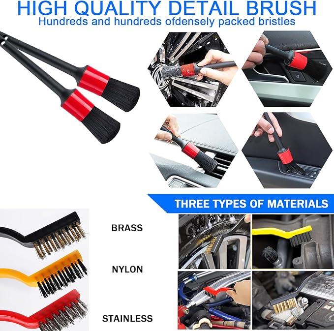 Car Cleaning Kit Car Wash Kit with High Power Handheld Vacuum Automobile Detailing Brush Kits Microfiber Towels Tire Brush Washing Mitt Sponge Safety Hammer Cleaning Wash Kits