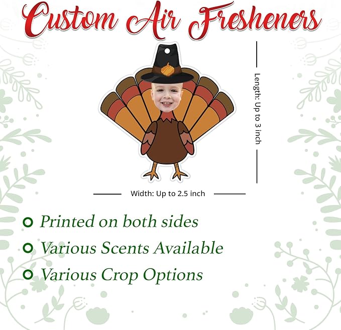 Custom Car Air Freshener - Thanksgiving Hanging Car Air Freshener - Personalized Ornament with Turkey and Face Photo - Thanksgiving
