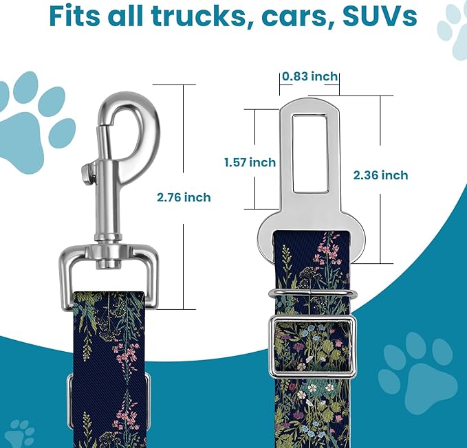 Adjustable pet cat and Dog car seat Belt，The Lanyard is Flexible and Adjustable from 20 to 33 inches(Black Flowers)